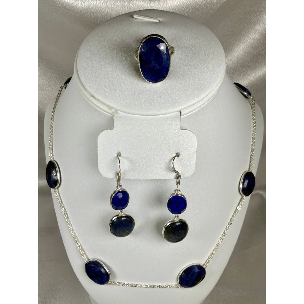 💙 Faceted Lapis Lazuli 3-Piece Set – Necklace, Earrings & Ring